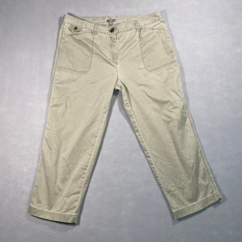 J.Jill Stretch Khaki‎ Chino Capri Womens 12 Soft Tan Green Cotton Blend